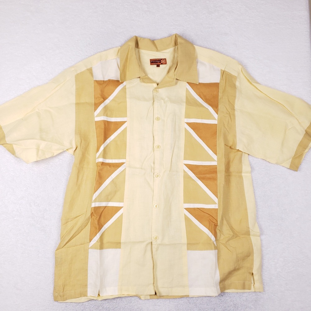 Royal Prestige Shirt Mens 3XL Short Sleeve Linen Geometric Abstract Cream Tan